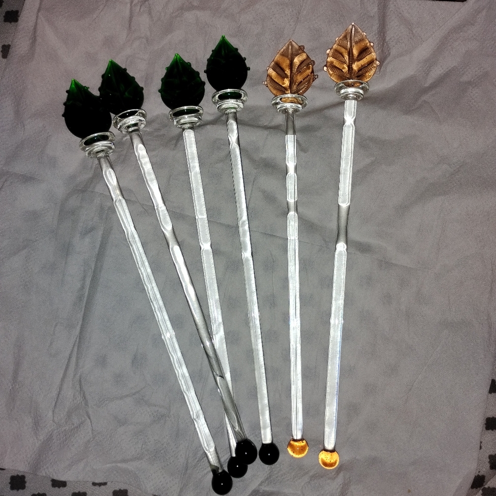Vintage Mid-Century Hand-Blown Glass Swizzle Sticks - Set of 6